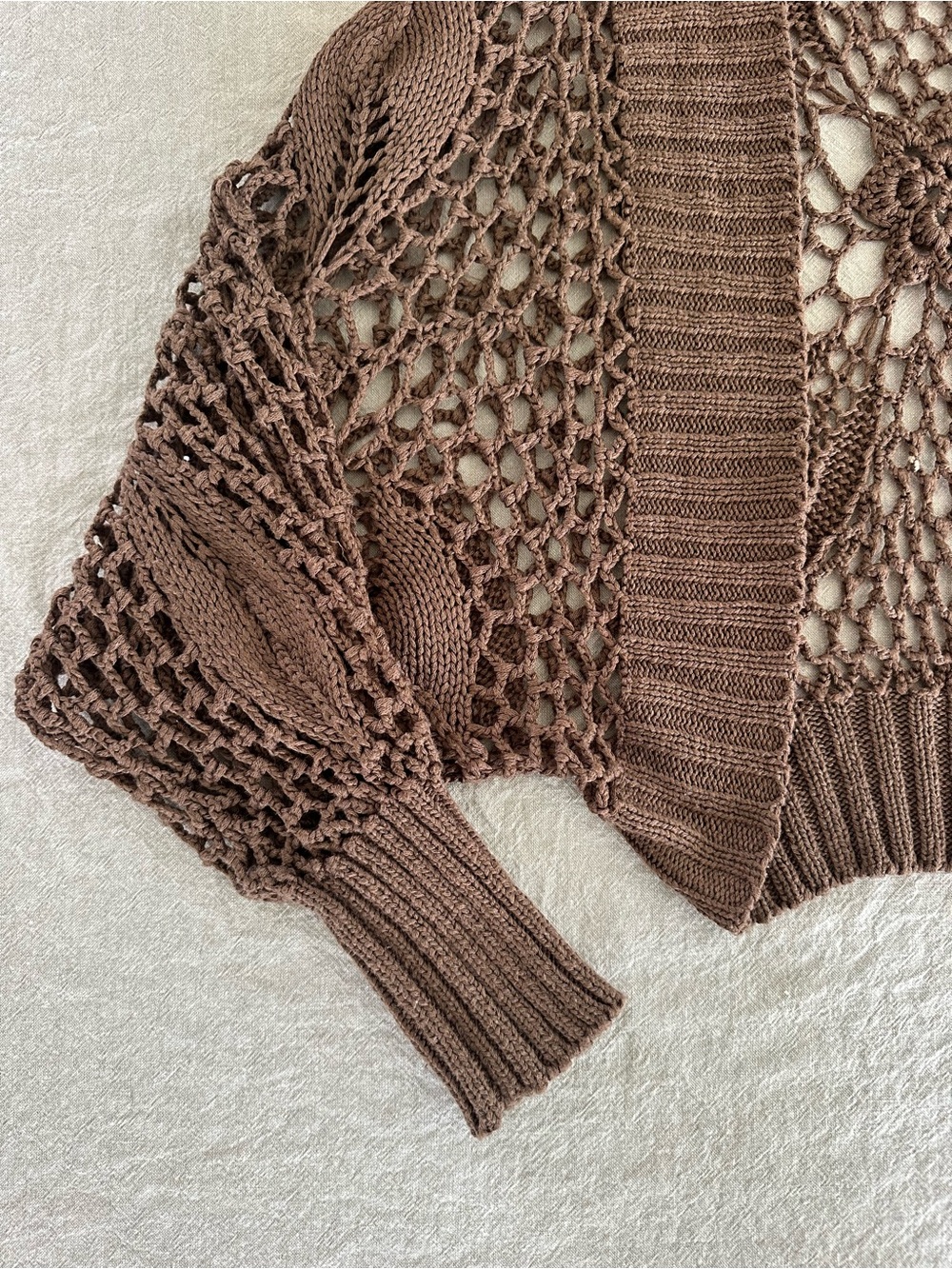 Brown Crochet Open-Knit Women's Cardigan Sweater - Picture 2 of 4